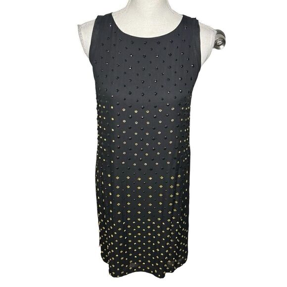 Diane von Furstenberg Ella Silk Mini Dress Size 6 Faceted Crystals Chiffon Black - Picture 7 of 11